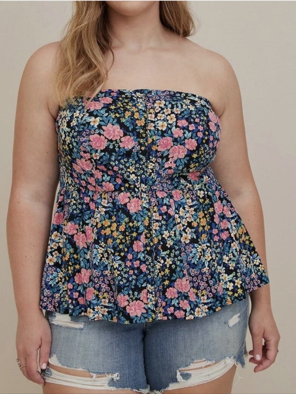 TORRID Stretch Challis Lace Up Back Corset Top Floral Size 1X/14/16 NWT